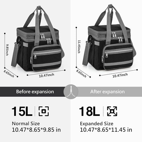 EXLIFBAG Insulated Lunch Box - Double Deck Leakproof Cooler for Adults | Adjustable Shoulder Strap, Black