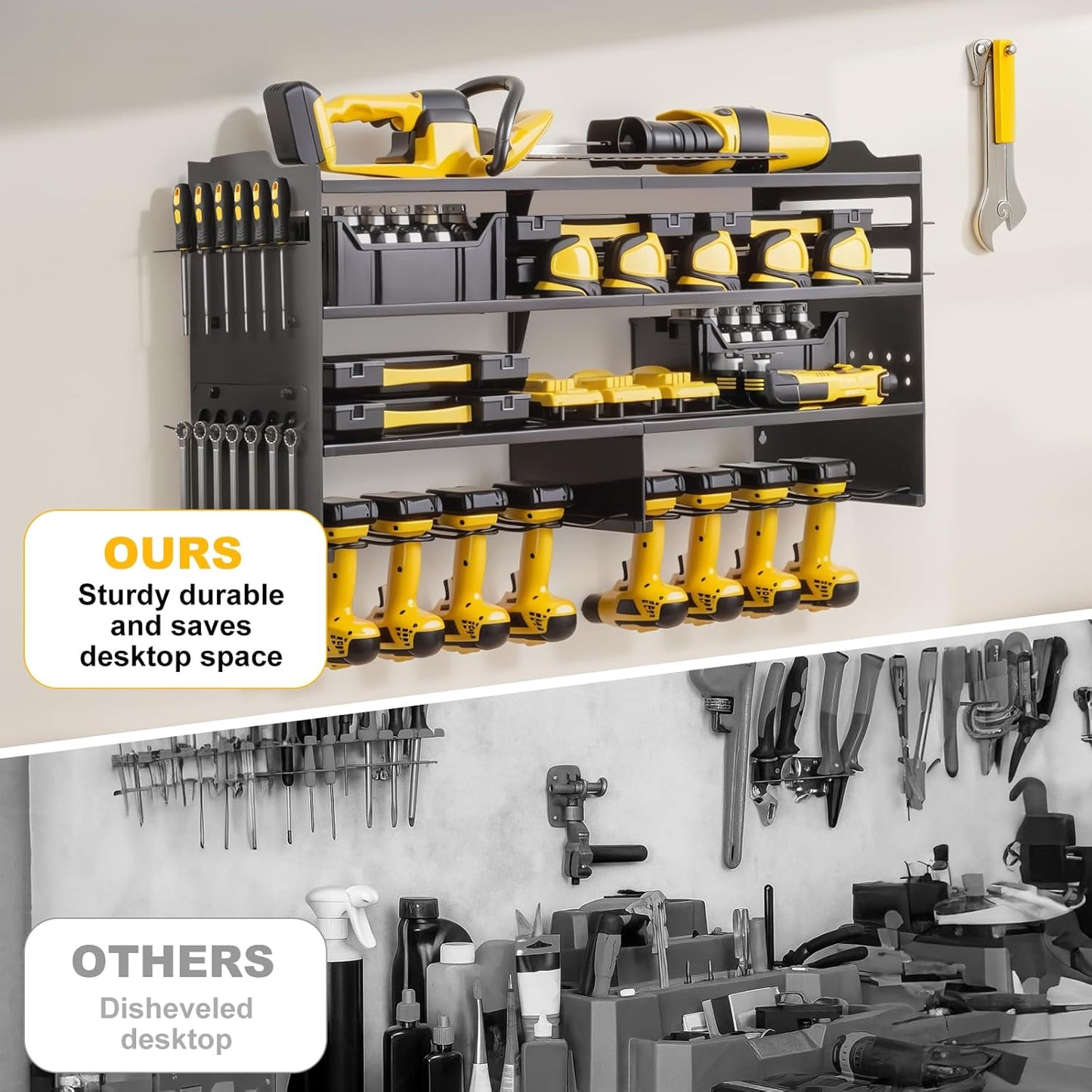 Oviitech Power Tool Organizer - Heavy-Duty Wall Mount with 8 Drill Holders | 400lbs Capacity, Black