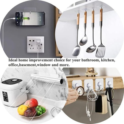 JINSHUNFA Adhesive Wall Hooks 13LB Heavy Duty No Drill Transparent Waterproof Hooks for Bathroom Kitchen Towel Coat 12 Pack