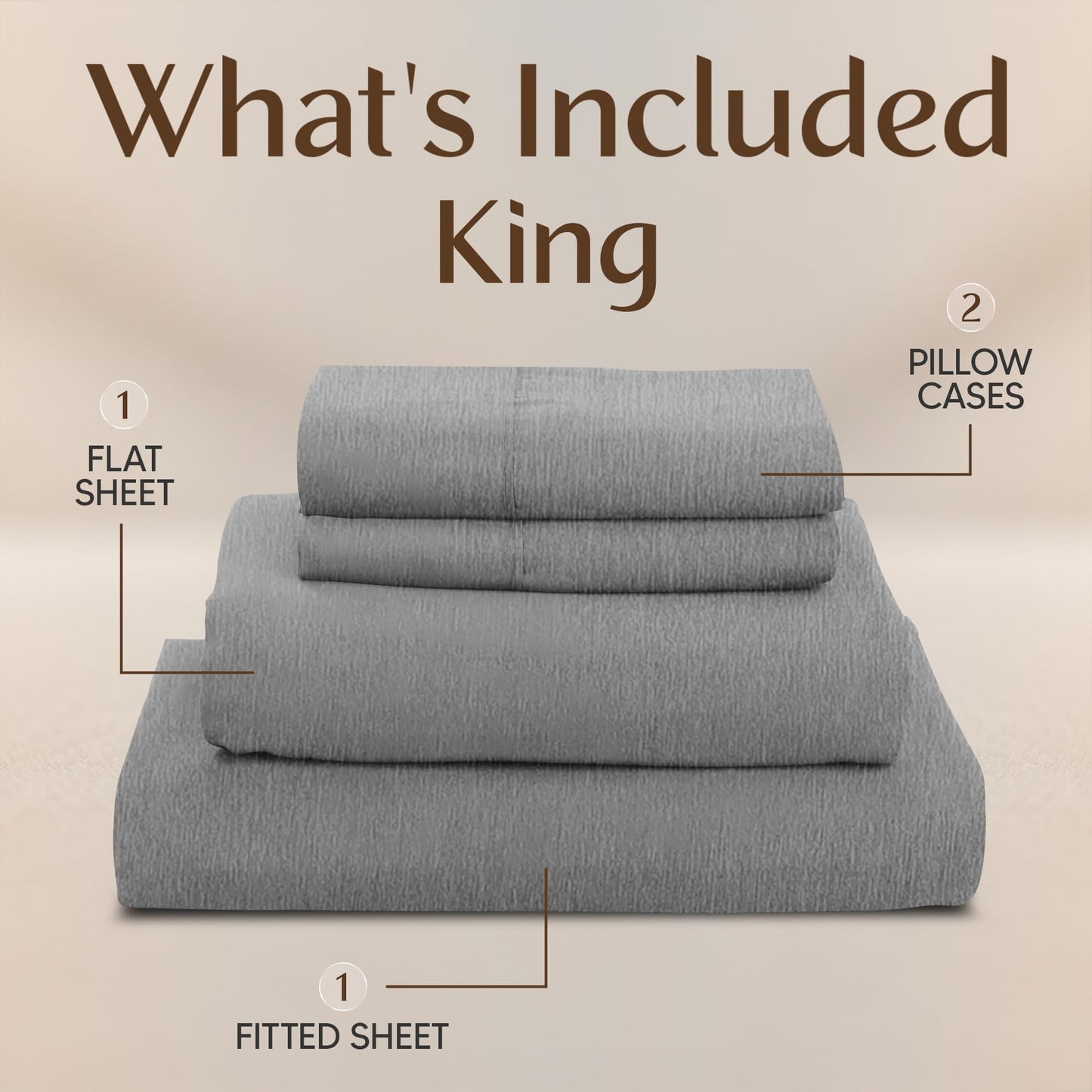 Utopia Bedding King Size Sheet Set – 4 Piece Bed Sheets, Soft and Breathable Microfiber, Includes 1 Fitted Sheet, 1 Flat Sheet and 2 Pillowcases – Oeko Tex (Heather Grey)