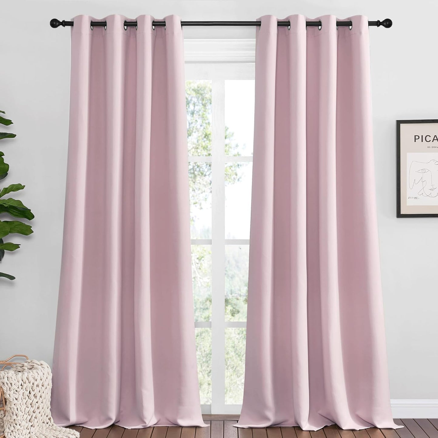 NICETOWN Baby Pink Blackout Curtains - Thermal Insulated 120-Inch Drapes for Large Windows | 2 Panels, 55" Wide