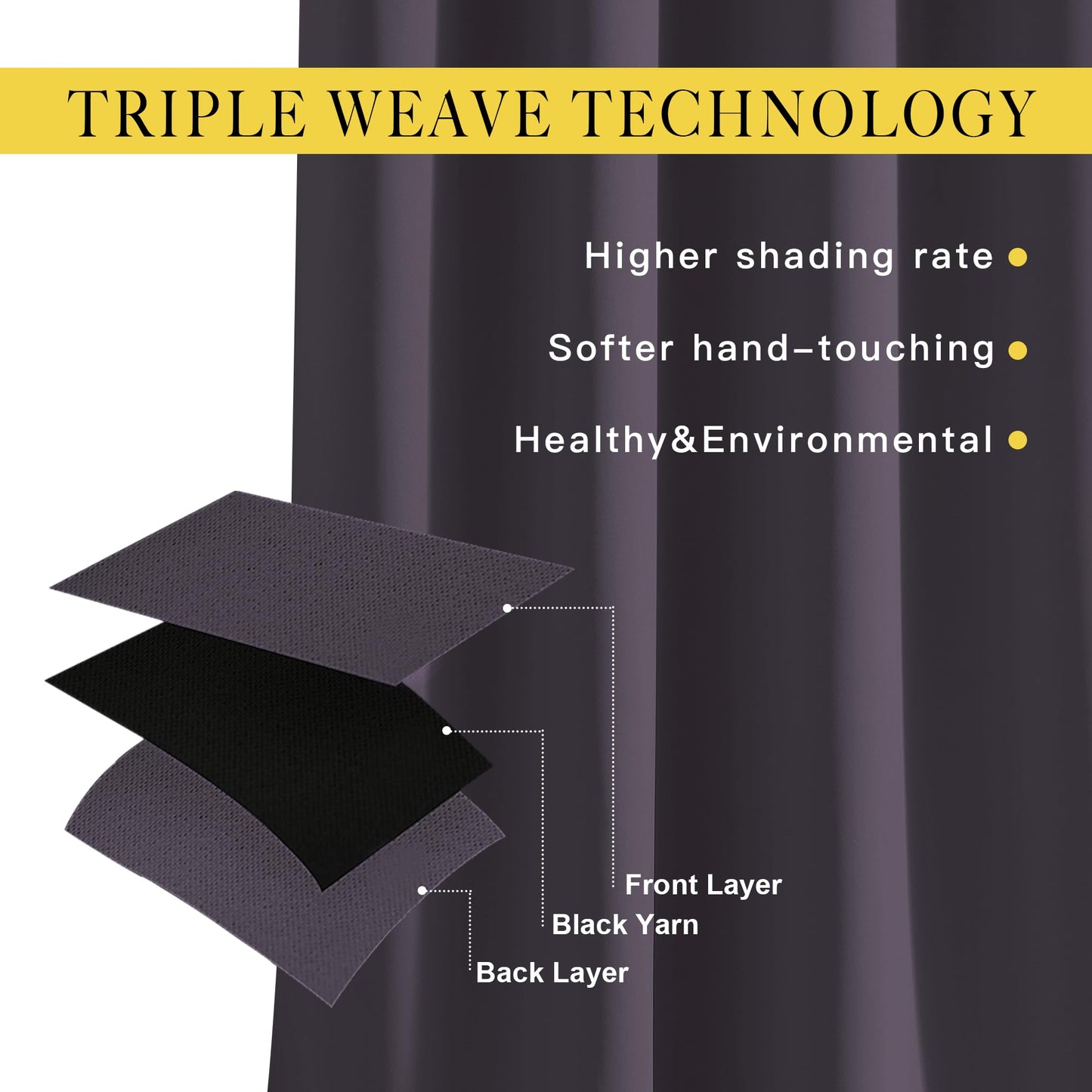 NICETOWN Bedroom Blackout Curtains 95 inch Length - Triple Weave Energy Saving Thermal Insulated Solid Grommet Blackout Draperies for Patio/Hall (1 Pair, 80 inches Wide, Greyish Purple)