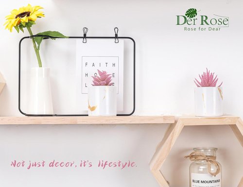 Der Rose Artificial Succulent Plants - Set of 2 Mini Pink Decor for Office Desk & Home Vanity