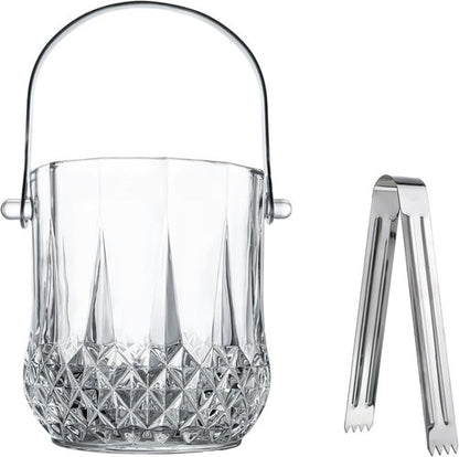 Glass Ice Bucket with Handle and Ice Tong Holds 37oz of Ice Clear Crystal Ice Buckets for Cocktail Bar Wine Home Bar Accessories Parties Clear Champagne Bucket
