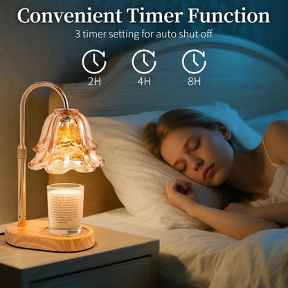 Flower Candle Warmer Lamp with Timer - Dimmable Electric Candle Lamp, Birthday Gifts for Women Mom, House Warming Gifts New Home Decor, Adjustable Wax Wamer Light for Jar Candles