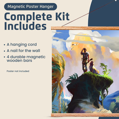 Landmass 40” Wide Magnetic Poster Frame, Poster Hanger - 40x20 40x27 40x30 40x60 Frame - Teak Wood Frame for Posters, Prints, Photos, Pictures, Maps, Scrolls, and Artwork