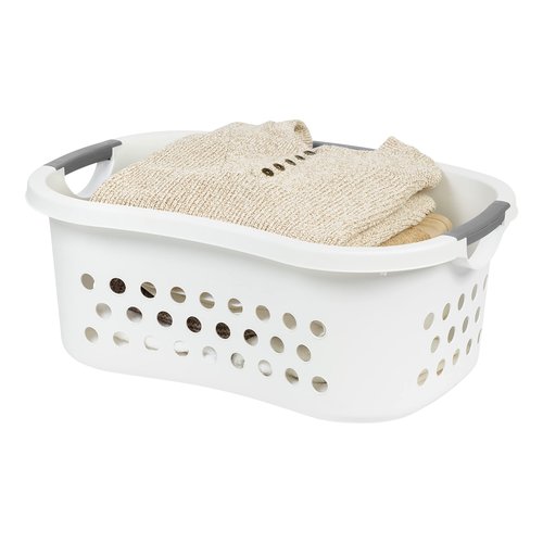 IRIS USA Laundry Basket Hamper Bag, Large Plastic 50L / 1.5 Bushel Dirty Clothes Sorter Bin Organizer for Blankets Bathroom Dorm Bedroom with Ventilation Holes Hip Hold Built-In Carry Handles, White