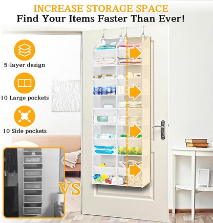 Over The Door Organizer - Skiennix 5-Tier Extra Large Storage Solution | 10 Compartments for Toys, Shoes & More