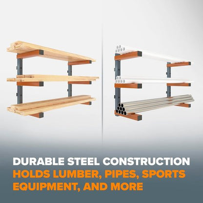 BORA 3-Level Wood Storage Rack - Heavy-Duty Wall-Mounted Shelf for Garage | 300 lb Capacity, Orange/Black