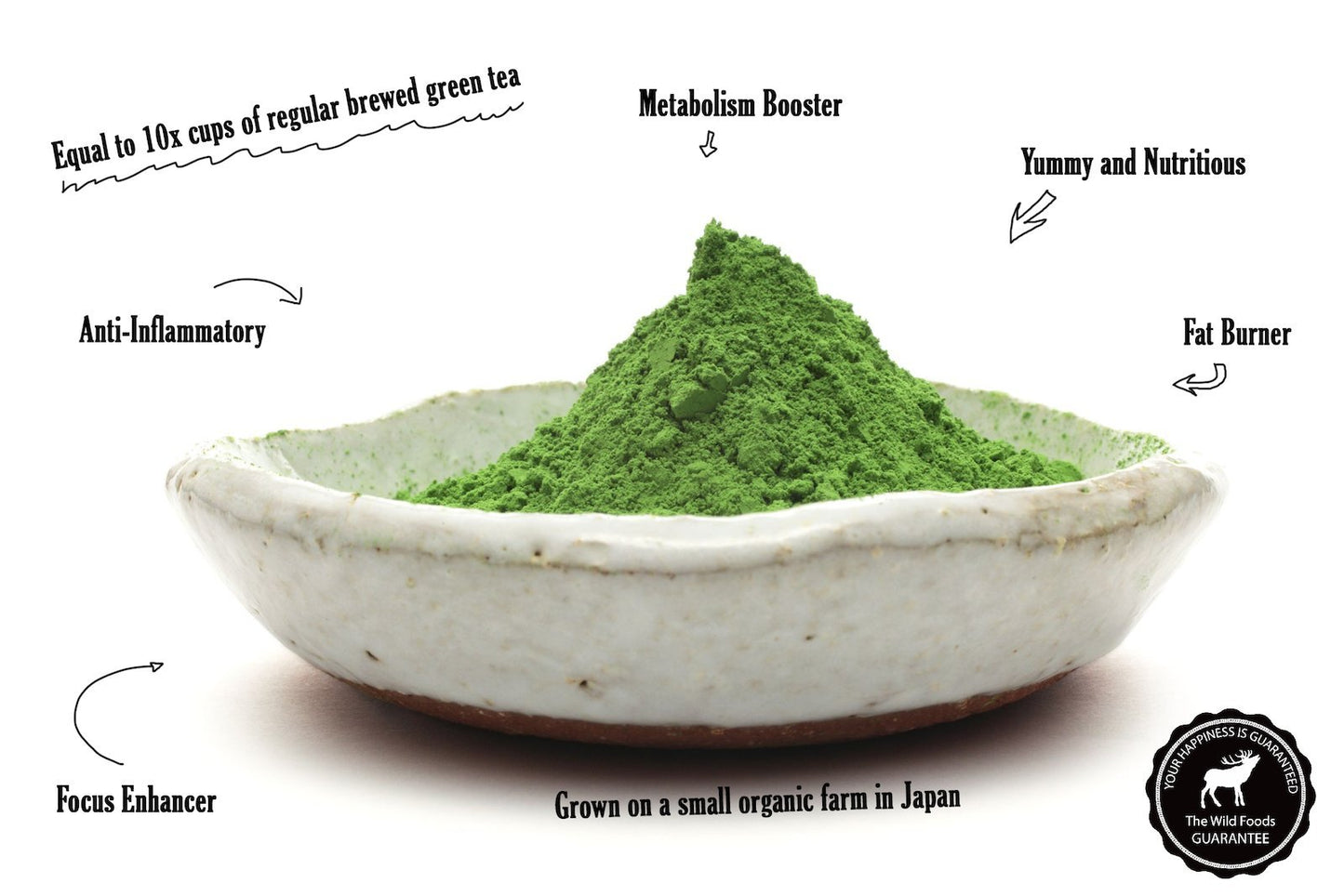 Wild Foods Organic Japanese Ceremonial Grade Matcha Powder - Stone Ground from 2nd Harvest, Shade Grown, and in a Small Batch (4 oz)