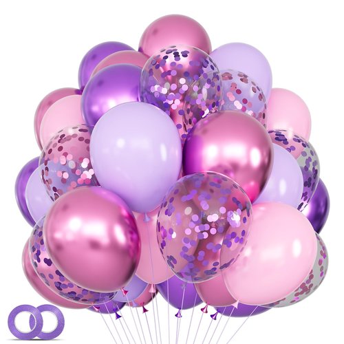 68Pcs Pink and Purple Balloons 12 Inch Metallic Purple Pink Latex Balloon Confetti ballons with Ribbons Party Balloons for Wedding Girls Birthday Baby Shower Decorations.