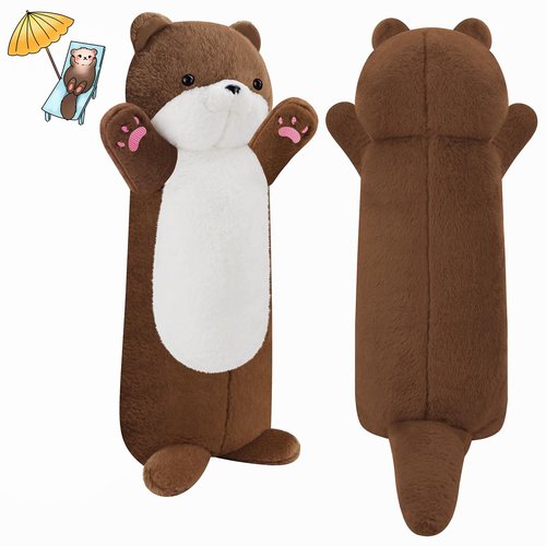 Gisqis Long Otter Plush Pillow, 25.2" Cute Weighted Stuffed Animal Otter Giant Stuffed Otter Animal Big Sea Otter Stuffed Animal Plushies Soft Otter Body Pillow Birthday Gifts for Kids Brown