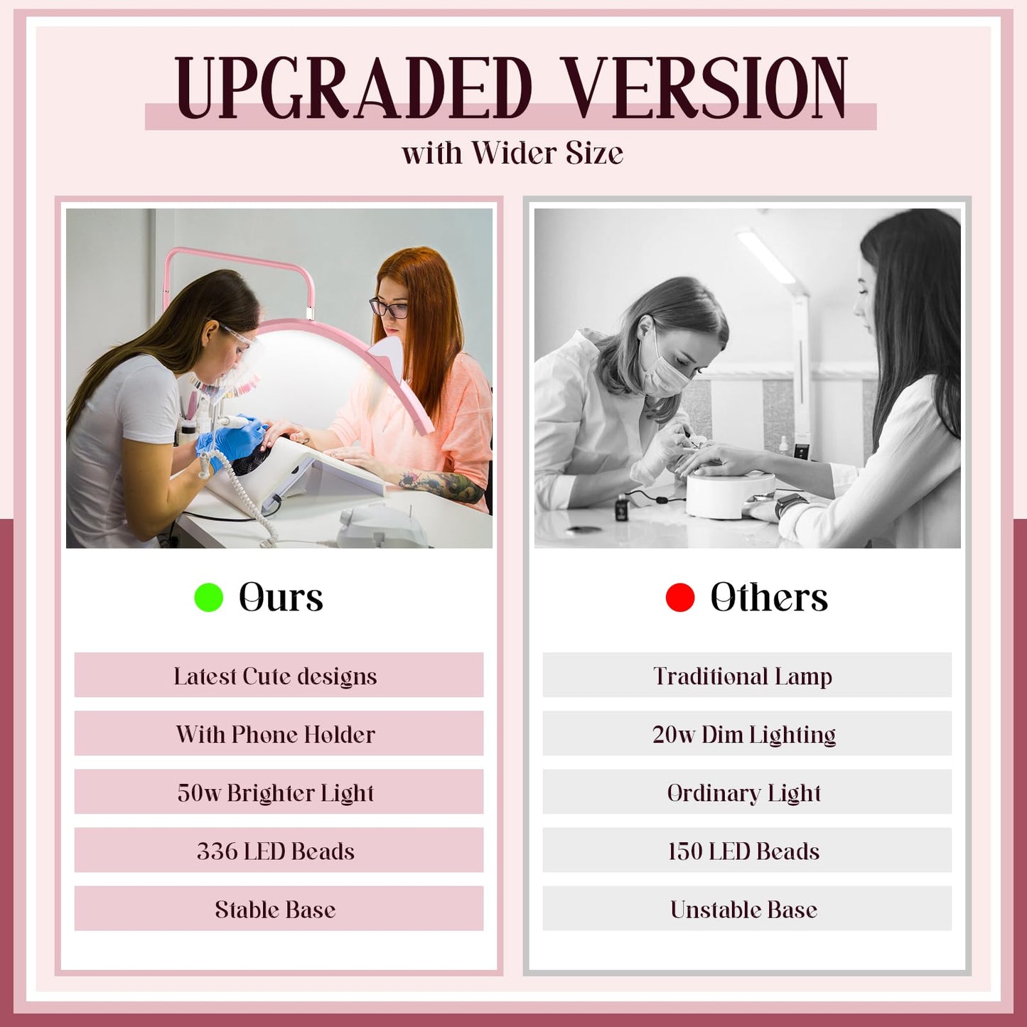 VINGVO Lash Light for Eyelash Tech, Estheticians Light with Adjustable Brightness & Height, Half Moon Light with Phone Holder, LED Beauty Lamp for Eyelash Extensions, Makeup,