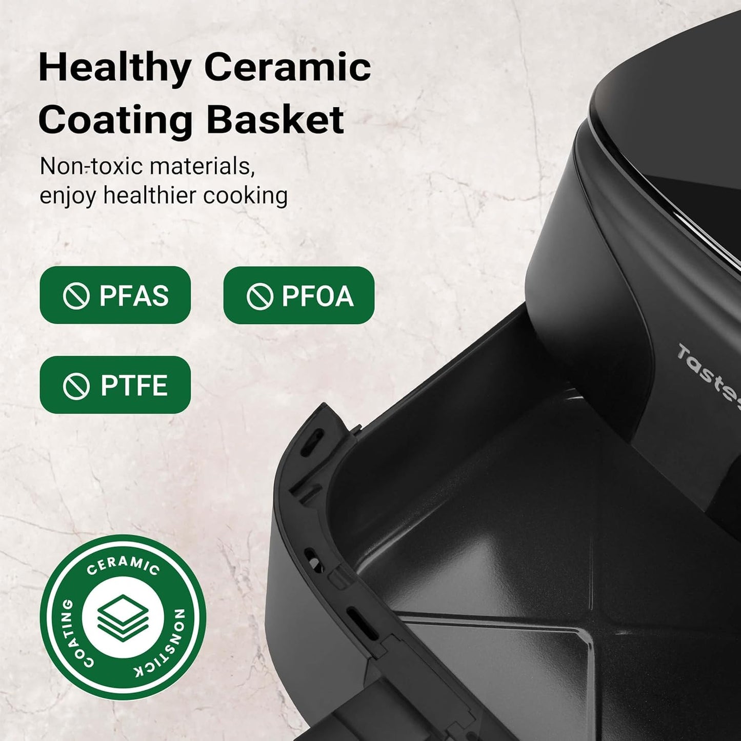 Tastee Ceramic Air Fryer - 8-in-1 Compact 5.5QT Digital Airfryer with Smart Probe & 24 Cooking Presets