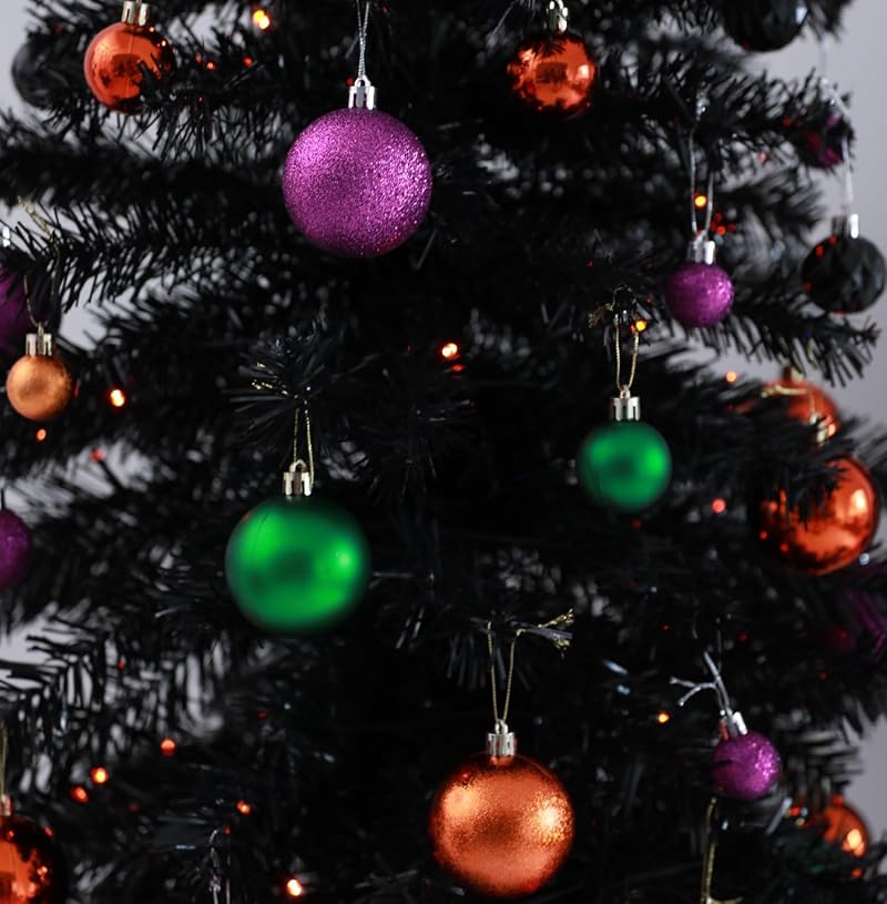 5ft Prelit Black Halloween Tree with 100 Orange Lights - Variation Black+5ft