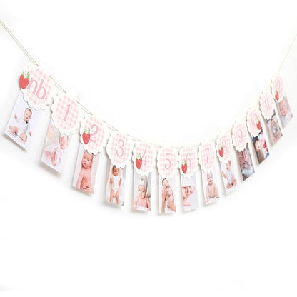 Strawberry Gingham 13-Card Milestone Photo Banner - 0-12 Months, Strawberry-3