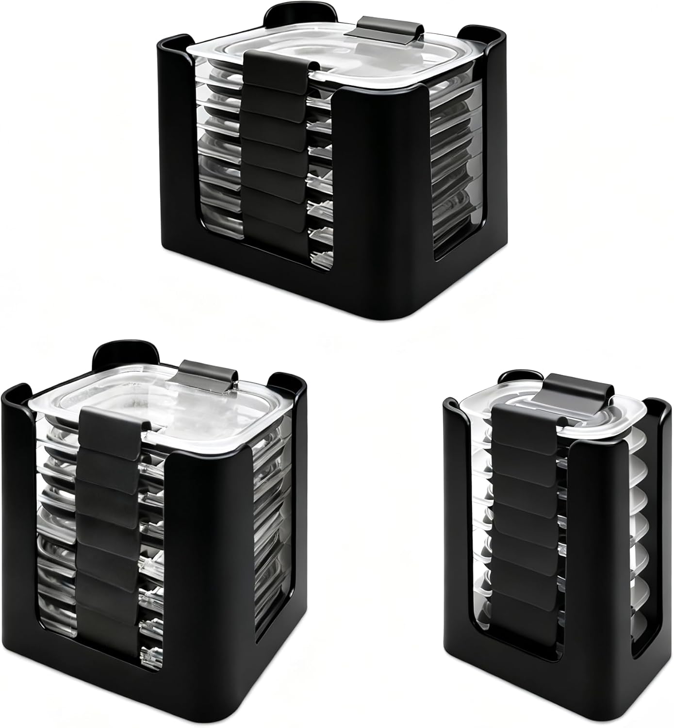 Rubbermaid Brilliance Lid Organizer - 3-Piece Kitchen Storage for 24 Nap-On Lids | Fits 4.7, 3.2, 1.3 & 0.5 Cup Containers (Black)