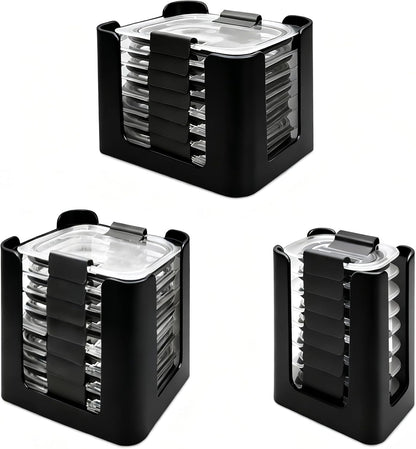 Rubbermaid Brilliance Lid Organizer - 3-Piece Kitchen Storage for 24 Nap-On Lids | Fits 4.7, 3.2, 1.3 & 0.5 Cup Containers (Black)