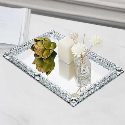 Mirror Crystal Perfume Tray,Crushed Diamond Filled Crystal Glass Vanity Tray,Jewelry Trinket Holder,Decorative Tray for Home,Party,Hotel Banquet