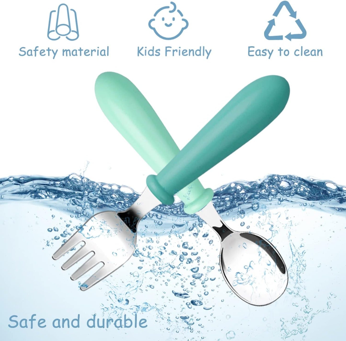 Skiennix Toddler Utensils Set - 12-Piece Stainless Steel Forks & Spoons for Safe Self-Feeding | Dishwasher Safe