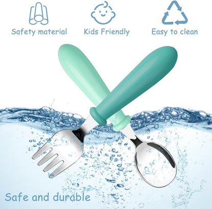 Skiennix Toddler Utensils Set - 12-Piece Stainless Steel Forks & Spoons for Safe Self-Feeding | Dishwasher Safe