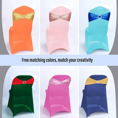 LEBENGURU Gold Spandex Chair Sashes - 50 Premium Stretch Bows with Buckle Slider for Weddings & Events
