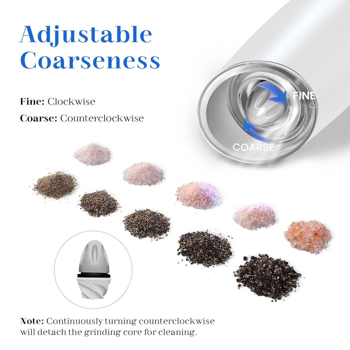 UNNEES Rechargeable Salt And Pepper Grinder Set Electric, Gravity Electric Salt And Pepper Grinder Set Electric, Salt And Pepper Shakers Set Electric, Adjustable Coarseness, LED Light, (Black+White)