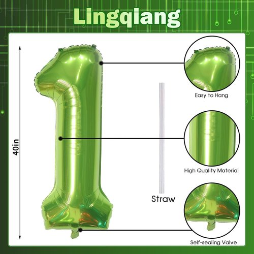 40 Inch Green Number 1 Balloon - Large Self-Inflating Foil Birthday Decoration for 1st Party