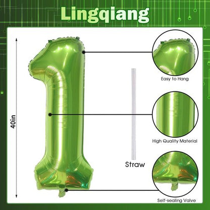 40 Inch Green Number 1 Balloon - Large Self-Inflating Foil Birthday Decoration for 1st Party