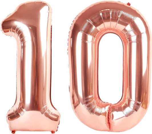Rose Gold Number 10 Balloon - 40 Inch 10th Birthday Decoration for Girls & Boys