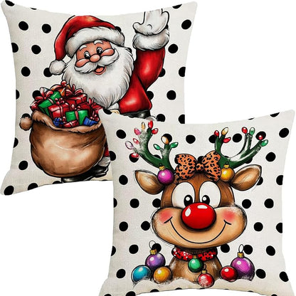 Variation of THIS listing Christmas Pillow Covers 18 x 18 Set of 2 – Double-Sided Santa Elk Shield, 18x18 Covers