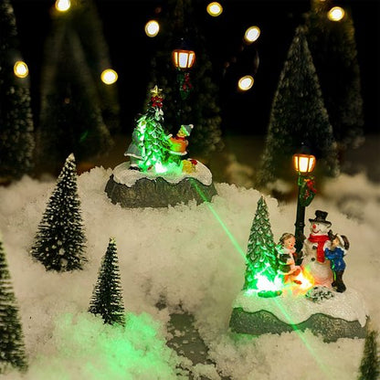 Karenhi Christmas Village Set - 2 Pcs Snowman, Tree & Santa Figurines with LED Lights | Rustic Tabletop Decor