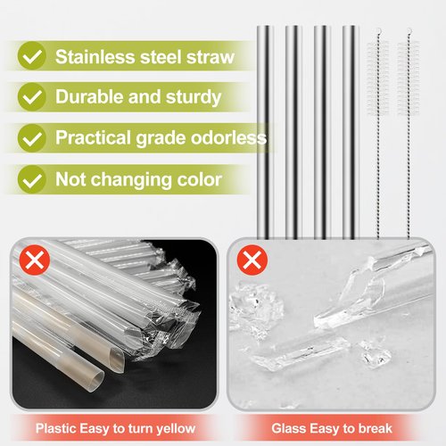 XZESH 6Pcs Metal Straw Replacement Compatible With Owala FreeSip Sway 40oz Water Bottle, With 2 Straw Cleaner, Reusable Stainless Steel Straws for Owala