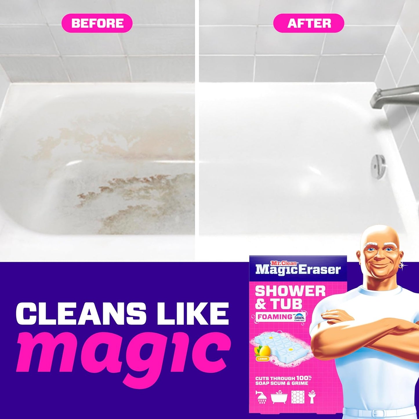 Mr. Clean Magic Eraser Sponge - Powerful Soap Scum Remover for Bathroom & Shower | 6 Count with Lemon Scent
