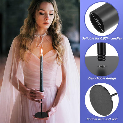 Sieral Candle Holders - Modern Decorative Metal Taper Candlesticks Set | 15 Matte Black Holders for Weddings & Home Decor