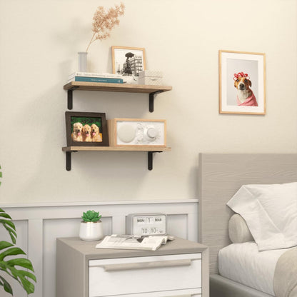 RICHER HOUSE Rustic Wood Shelves - Set of 2 Farmhouse Floating Wall Décor | Carbonized Black