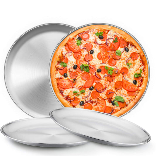 E-far 13.5 Inch Pizza Pan Set of 4, Stainless Steel Pizza Pie Pan Tray Platter, Healthy Metal Pizza Baking Cooking Pan for Oven, Dishwasher Safe