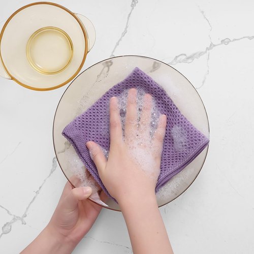 Homaxy Kitchen Dish Cloths - Ultra Soft 100% Cotton Waffle Weave, Quick Drying, 12 x 12 Inches, 6-Pack in Lavender