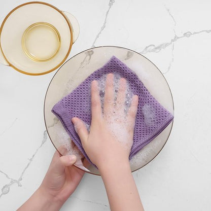 Homaxy Kitchen Dish Cloths - Ultra Soft 100% Cotton Waffle Weave, Quick Drying, 12x12 Inches, 6-Pack, Lavender