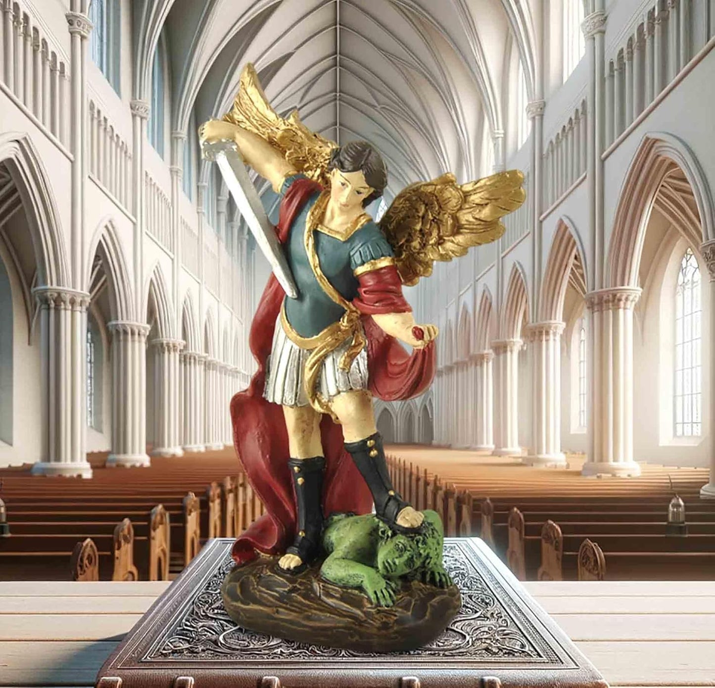 San Miguel Archangel Statue - Saint Michael Defeats Lucifer | 5.31” Religious Collectible Sculpture