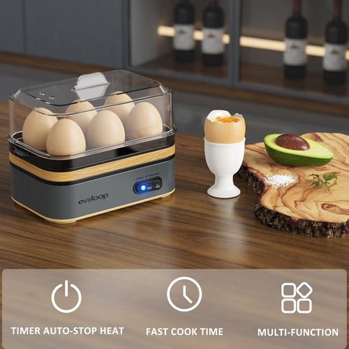 Evoloop Electric Egg Cooker - Rapid 6 Egg Capacity for Soft, Medium, Hard Boiled & Omelets | BPA Free