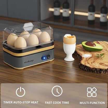Evoloop Electric Egg Cooker - Rapid 6 Egg Capacity for Soft, Medium, Hard Boiled & Omelets | BPA Free