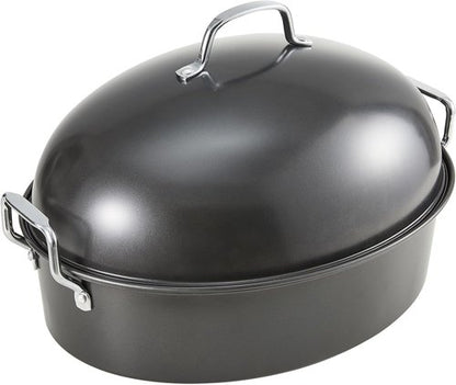 KITESSENSU Extra Large Roasting Pan with Lid - Nonstick Turkey Roaster with Rack - 18.5 x 14.5 In, Heavy Duty Grey