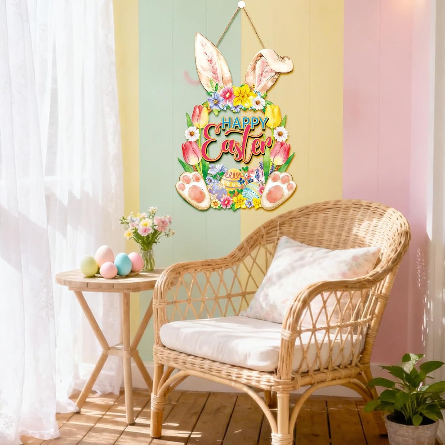 Regine Switzerland Easter Wreath - Charming Rabbit & Flower Design for Front Door Decor | Spring Celebration
