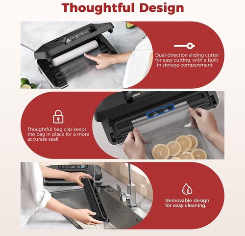 Commercial Food Vacuum Sealer Machine by [Brand Name] - 10-in-1 Automatic Sous Vide & Meal Prep | 230W Power, Double Heat Seal, Built-in Cutter & Starter Kit