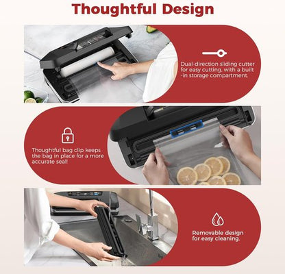 Commercial Food Vacuum Sealer Machine by [Brand Name] - 10-in-1 Automatic Sous Vide & Meal Prep | 230W Power, Double Heat Seal, Built-in Cutter & Starter Kit