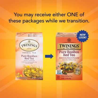 Twinings Rooibos Red Tea - Naturally Sweet & Tangy Herbal Tea Bags, Caffeine-Free, 20 Count (Pack of 2)