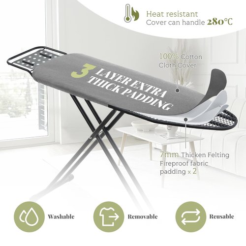 Ironing Board Full Size, RAINHOL 43"x13" Heavy Duty Compact Iron Board with Iron Rest, Height Adjustable Sturdy Iron Stand, Grey Cover with Extra Thick Padding