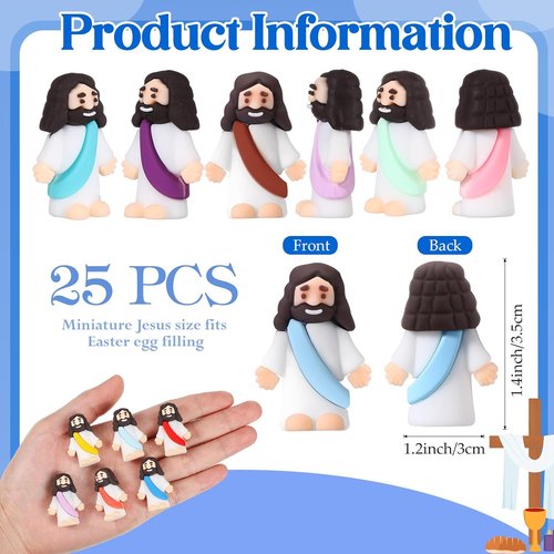 Bememo Mini Rubber Jesus Figures - 25 Pcs Original Design for Religious Party Favors & Baptism Gifts
