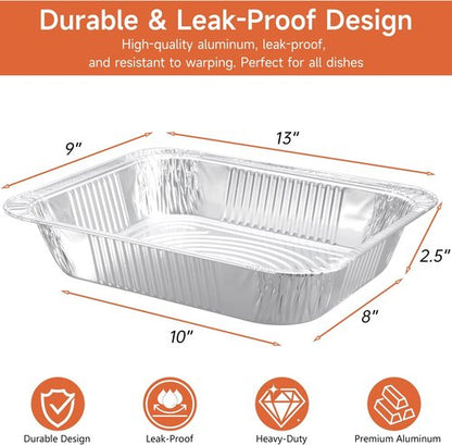 9x13 Aluminum Pans - Disposable Half-Size Foil Pans for Cooking, Baking & Meal Prep | 30 Pack